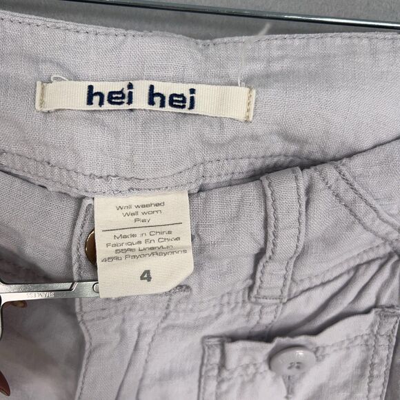 Hei Hei Pants Womens 4 Light Gray Linen Blend Cargo Capri Drawstring Utility Y2K - Picture 5 of 15